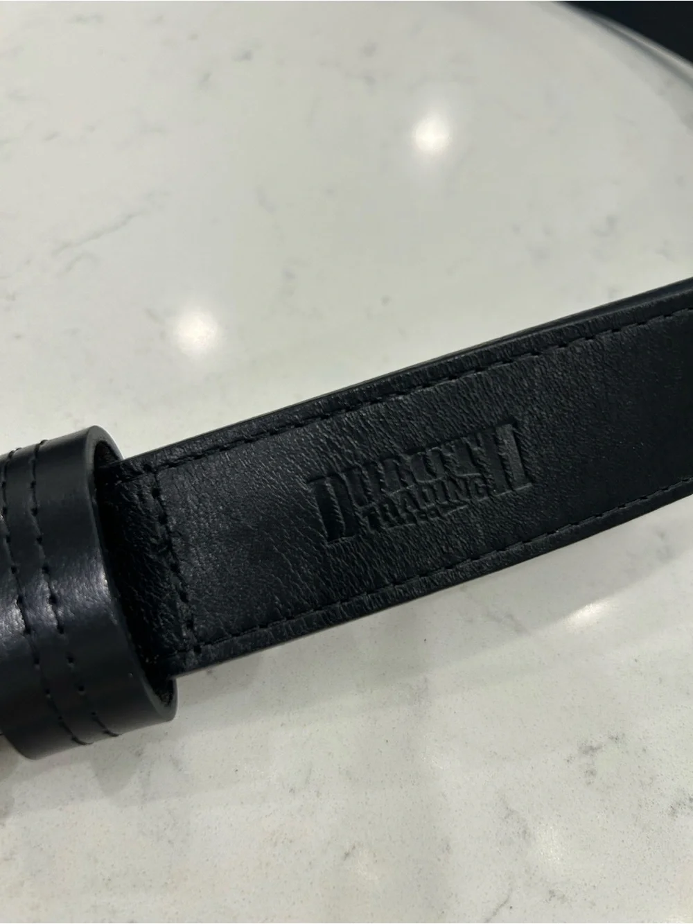 Duluth Trading Co Black Leather Belt with Brushed Metal Buckle